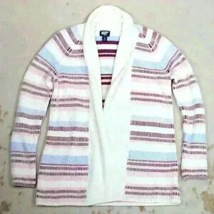 LANDS END Open Cardigan Sweater Midweight Striped Drifter Shaker Women Small